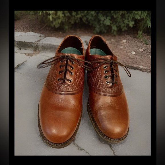 HS Trask Bozeman Montana Bronc brown leather emboss saddle oxfords shoes Sz 10.5 - Picture 6 of 10